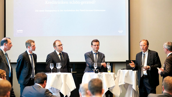 Christophe Frisch, Thomas Schmitz, Hendrik Emrich, Helmut Cardon, Paul Matlack und Moderator Tobias Bürger (v.l.n.r.)